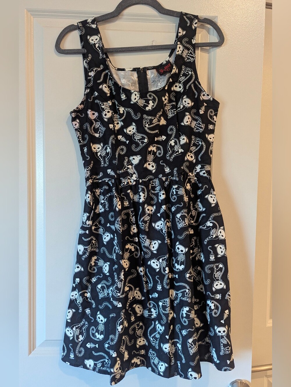 Black & White Glow In The Dark SkeletonPrint Fit-and-Flare Dress